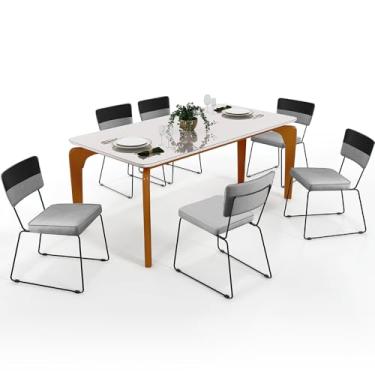 Imagem de Mesa De Jantar Capri 160 Off White 6 Cadeiras Allana B05 Faixa Facto Preto Linho Cinza - Lyam Decor