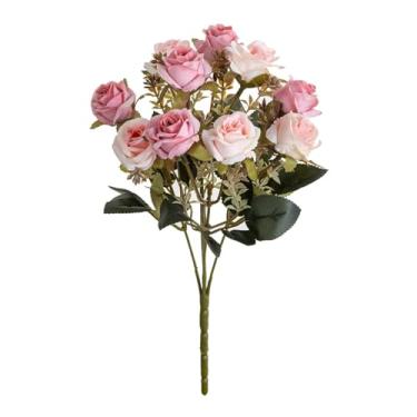 Imagem de Coroa de flores artificiais de seda, rosas, buquê de noiva, decoração para sala de estar, festival, jardim ao ar livre (1 peça/2 cores)