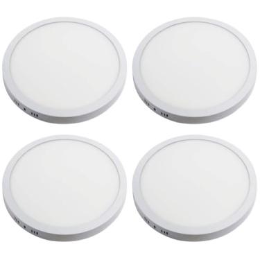 Imagem de Kit 4x Painel Plafon Sobrepor Alumínio Redondo LED 18W 20cm Bivolt Branco Quente