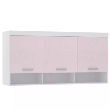 Imagem de Guarda-roupa Modulado 165cm Aéreo 2 Portas Alpes Luciane, Branco/Rosa