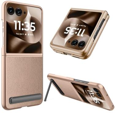 Imagem de NINKI Capa para Motorola Razr 2025 com suporte e protetor de tela, capa protetora leve de couro PU Razr60 para Motorola Moto Razr 60/50 capa 2025 e 2024 com suporte – Dourado