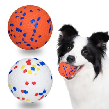 Imagem de Petinstinct Pacote com 2 bolas para cães, brinquedos indestrutíveis para cães mastigáveis agressivos, bolas de tênis saltitantes para cães, brinquedo flutuante interativo durável, laranja, branco
