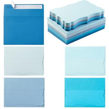 Imagem de Pacote com 100 envelopes A4 com cartões coloridos em branco 10 x 15 cm, envelopes autoadesivos, cartões de convites, envelopes (5 cores azul, A4)