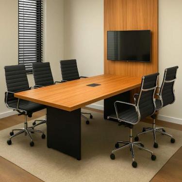 Imagem de Mesa Reunião Escritório 1,80m c/ Caixa Tomada e Painel TV F5 - F5 Offi