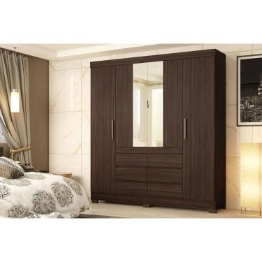Imagem de Guarda Roupa 4 Portas (2 c/ Espelho) e 6 Gavetas Cadis Cafe Touch - Demóbile