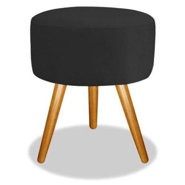 Imagem de Puff Banqueta Retro Redondo Suede Luxo Decora-preto