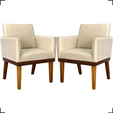 Imagem de Kit 2 Poltronas Decorativa Para Sala Recepção Consultório Escritório Base Em Madeira Divine Suede