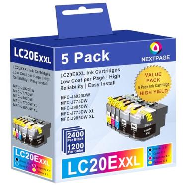 Imagem de NEXTPAGE Substituição de cartuchos de tinta LC20E para impressoras Brother LC20EXXL LC 20E LC-20E XXL Use para impressoras Brother MFC-J775DW XL MFC-J985DW XL MFC-J5920DW (pacote com 5 unidades, 2