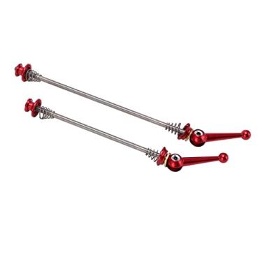 Imagem de Bicycle Hub Pólos de liberação rápida Titanium liga eixo de altura da alavanca de espeto leve Durável Rodas de bicicleta traseira dianteira CNC Disco para bicicletas de freio de (Vermelho)