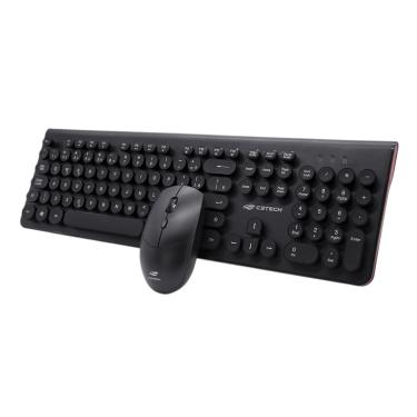 Imagem de Kit Teclado e Mouse Sem Fio C3Tech K-W80BK Ergonômico Multimídia 1600 DPI - Preto
