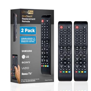 Imagem de UltraPro Substituição do controle remoto universal OneTouch compatível com todas as TVs Samsung, LG, Sony, Vizio e Roku TV, LED, LCD, HDTV, 3D, série, 2 unidades, preto, 84254