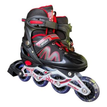 Imagem de Patins Roller Inline, Ajustável, Ideal para meninos e meninas, com bolsa, Patins 4 rodas patins. (Vermelho, M 33 ao 36)
