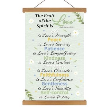 Imagem de KAlRNE Pôster Fruto do Espírito Santo, arte de parede cristã, kit de pendurar em tela com versículo bíblico de frutas, decoração de parede inspiradora, pôster motivacional com cabide magnético de