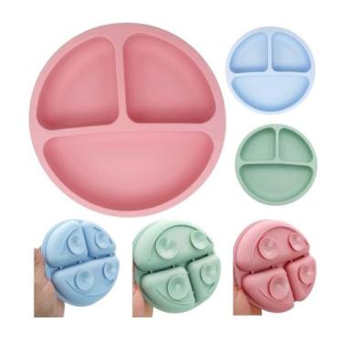 Imagem de Pratinho Bebê Infantil Ventosa Divisória Silicone Refeição (Rosa)