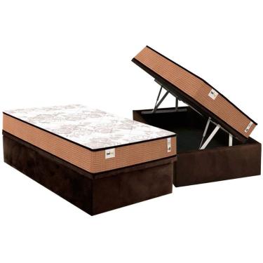 Imagem de Cama Box Baú Solteiro: Colchão Molas  Ensacadas Plumatex Smart Classic + Base CRC Suede Brown (88x188)