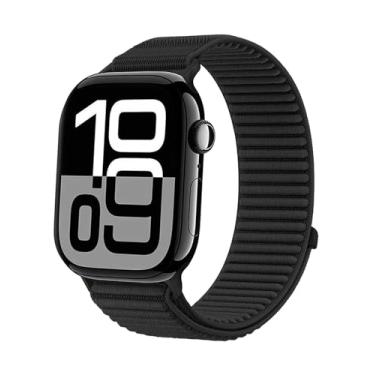 Imagem de Pulseira esportiva de nylon compatível com Apple Watch SE 2/SE/ Series 10 9, 8, 7, 6, 5, 4, 3, 2 e 1 de 38 mm, 40 mm, 40 mm, 41 mm, 44 mm, 45 mm, 46 mm, série 10, 9, 8, 7, 5, 4, 3, 2 e 1 (preta, 44/45