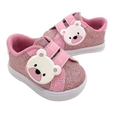 Imagem de Tênis Sapatinho Para Bebês Infantil Menina Urso Rosa Com Brilho, 20