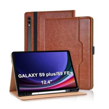 Imagem de Varohix Capa para Samsung Galaxy Tab S10+ Plus 2024 / S9 FE+ / S9+ 12,4 polegadas 2023 suporte magnético de couro multiângulo com suporte para cartão, marrom