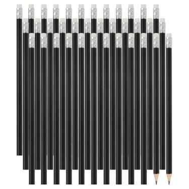 Imagem de PATIKIL Lápis de madeira hexagonais a granel, pacote com 48 lápis de grafite HB com borracha para material de escritório, materiais de desenho de arte de marcação de engenharia, preto