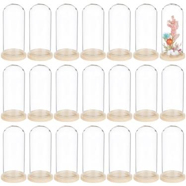 Imagem de BENECREAT Cúpula de vidro para exibição de 30 peças, caixa de exibição de pote de sino de 3 x 7 cm, cúpula de vidro decorativa com base de madeira para mesas centrais de mesa, velas colecionáveis