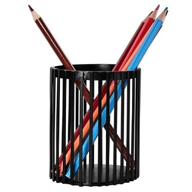 Imagem de MONOSUGO Suporte de caneta preto para mesa, porta-lápis de metal, copo de pincéis de maquiagem fofos, porta-pincéis de maquiagem de mesa, organizadores e acessórios de mesa de metal, acessórios de