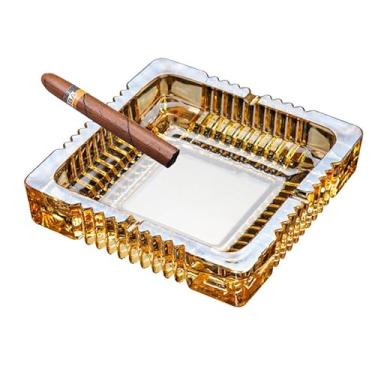 Imagem de Cinzeiro de vidro feito à mão, suporte de cinzeiro para ambientes internos ou externos, fumantes de escritório, bandeja de cinzeiro para decoração de mesa de escritório em casa (âmbar, GG)