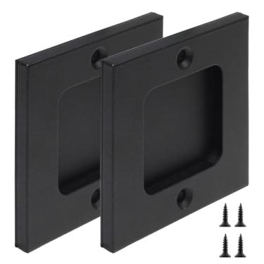 Imagem de Auvotuis Maçaneta deslizante de porta de celeiro de 7,6 cm, puxadores de descarga de dedo quadrados, puxador embutido para porta deslizante de celeiro, armário e gavetas (tamanho do centro a centro é