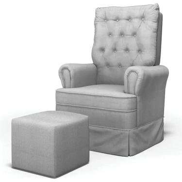 Imagem de Poltrona De Amamentação E Descanso Com Balanço E Puff Laís G05 Linho Cinza Escuro - Mpozenato