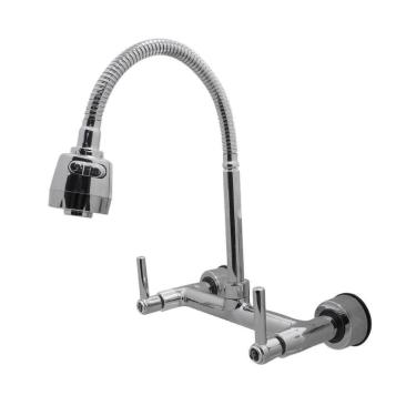 Imagem de Torneira Misturador Cozinha Gourmet Tubo Flexível Cromado 2 Jato Parede Meli