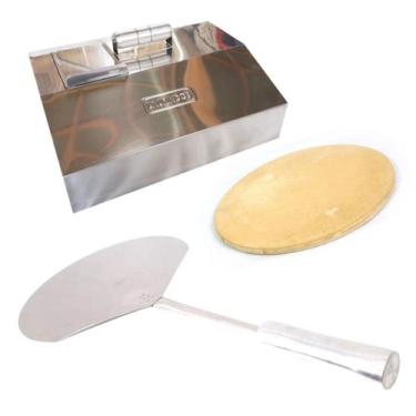 Imagem de Kit Pizza Churrasqueira Pedra Refratária, Pá E Abafador In - INOX LAUR