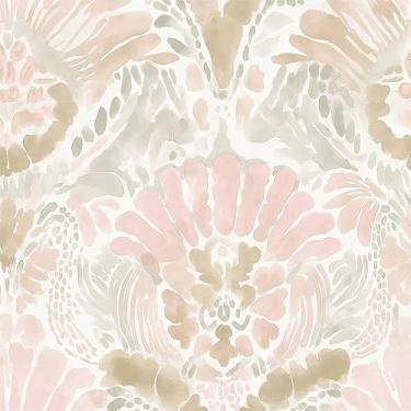 Imagem de Yzogbry Boho Branco Rosa Damasco Aquarela Geométrico Peel and Stick Papel de Parede Decoração de Parede Autoadesivo Papel de Parede Stick On Easy Peel Off Contato para Locatário Apartamento