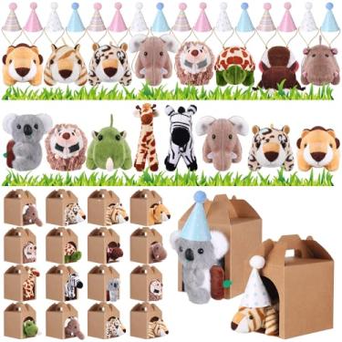 Imagem de Seenelling 48 Pcs Safari Animals Party Favors, 16 Mini Safari Animals 16 Kraft Paper Boxes 16 Small Birthday Hats Gift for Adopt a Pet Valentines Birthday Party Favors Supplies