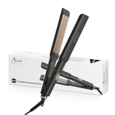 Imagem de Aima Beauty Alisador de cabelo, chapinha extra larga de 3,8 cm com placas de revestimento cerâmico flutuantes 3D e visor LCD de temperatura dupla para viagens, preto