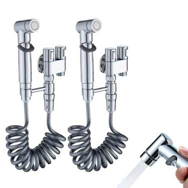 Imagem de Pacote com 2 pulverizadores portáteis de bidê para vaso sanitário, válvula de controle dupla 1 em 2 saídas, kit de pulverizador de torneira de vaso sanitário, acessório de bidê de chuveiro de mão para