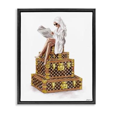 Imagem de Stupell Industries Reading Atop Suitcases Tela flutuante moldura preta design de arte de parede por Ziwei Li, 89 x 63 cm