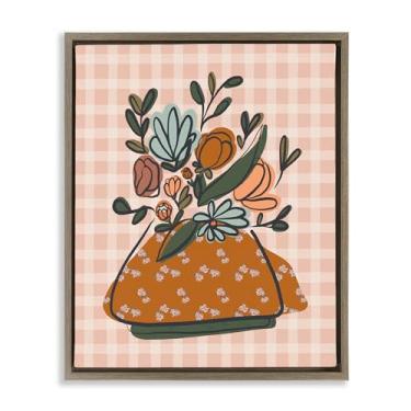 Imagem de Stupell Industries Design de parede em tela flutuante marrom com moldura floral para sala de piano por Beki Marquardt, 53 x 43 cm