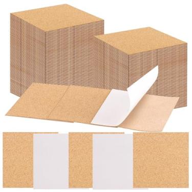 Imagem de CXIIPOL 100 peças de folhas autoadesivas de cortiça 10 x 10 cm, porta-copos quadrados de cortiça, suporte de placa de cortiça quadrada para artesanato DIY, bebidas e decoração de mesa de casa