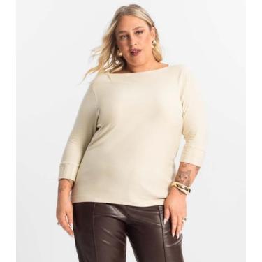 Imagem de Blusa Plus Size Manga 3/4 Secret Glam Bege, Plus G4, Bege