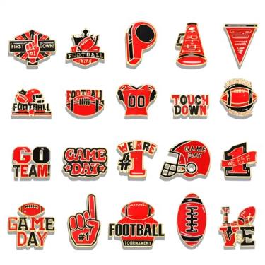 Imagem de Broche de Dia de Jogo Vermelho Preto Esmalte Futebol Megafone Capacete de Torcida Broches de Retoque Equipe Esportiva Segurança Lapela Botões para Roupas Bolsas Lenço Chapéus Acessórios 20PCS, Large