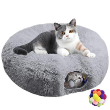 Imagem de Naielfopet Cama de túnel para gatos para ambientes internos, túnel redondo macio e fofo, brinquedos multifuncionais para playground para gatos com almofada circular lavável, brinquedo de túneis para
