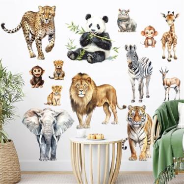 Imagem de WALLMEII Adesivos de parede com animais da selva, leão, tigre, elefante, panda, safári, zoológico, removível, descascar e colar, berçário, crianças, meninos, quarto, sala de estar, decoração de murais
