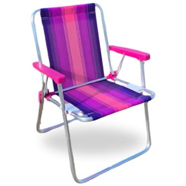 Imagem de Cadeira de Praia em Alumínio Resistência e Conforto para você Suporta Até 120kg Cores Variadas (Roxo e Rosa)