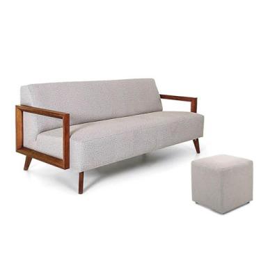 Imagem de Conjunto de Sofá 3 Lugares e Puff Herval Hub, Veludo Bege