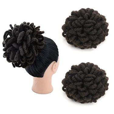 Imagem de KGBFASS 2 peças Loc Rabo de cavalo cordão Locs Pétala Coque Dreadlock Rabo de Cavalo Trançado Faux Locs Bun Clipe em Tranças Afro Puffs Rabo de Cavalo Peruca para Mulheres Negras (4#)