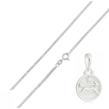Imagem de Corrente Veneziana 60 Cm Pingente Signo Sagitário Prata925kl - Juniorj
