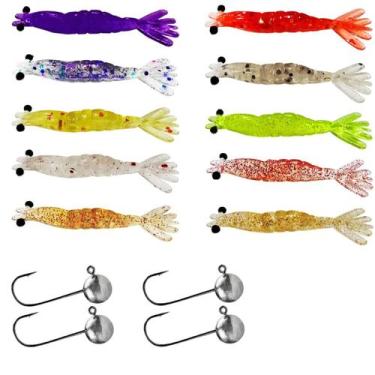 Imagem de Micro Camarão Artificial Nano 4,5cm + Jig Head N.1 Com 14pçs - Loja Br
