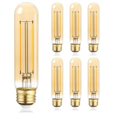 Imagem de TORCHSTAR Lâmpadas LED tubulares, lâmpada vintage T10 regulável, listada na UL, equivalente a 4,5 W 25 W, 400 lm, CRI90, lâmpada de tubo Edison para lustres, vidro âmbar, quente âmbar 2200K, base E26