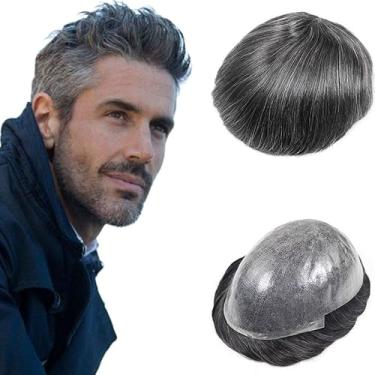 Imagem de Lavishairs Peruca masculina de poliuretano completo de cabelo humano peruca masculina prótese capilar unidade de substituição 1B/1B20/1B40/1B60/1B80 cor 15 cm comprimento do cabelo 0,08-0,10 mm base