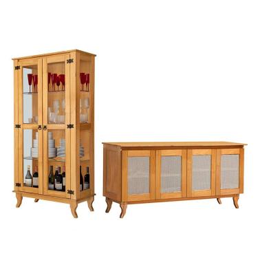 Imagem de Conjunto Cristaleira com Buffet 4 Portas em Madeira Maciça Acabamento Premium Imbuia