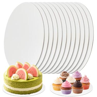 Imagem de Cmkura Pacote com 12 tábuas de bolo redondas de 25,4 cm, bandeja de prato descartável de papelão ondulado branco com classificação alimentar, base de círculos para sobremesa, artesanato DIY